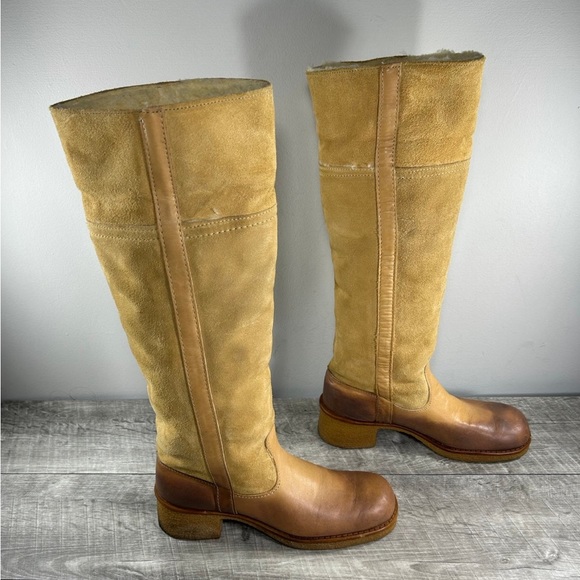 Shoes - Vintage Shearling Wool Women’s Brown Campus Riding Winter Snow Leather Boots